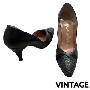 STANLEY PHILIPSON Heels Pumps Leather Suede Snakeskin Square Toe 6AA Vintage​